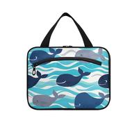 Ocean Sea Wave Whales Hanging kit per Viaggio con gancio, Designer Pieghevole Toiletry Organizer per Adulti Bagno estuche para brochas maquillaje, Balene dell'onda del mare dell'oceano, L, casual