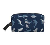 Ocean Shark Print Travel Makeup Portable Cosmetic Organizer Pouch Large Bag Capacity Storage Bag