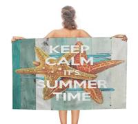 Ocean Starfish Keep Clam It's Summer Time Asciugamano da spiaggia ad asciugatura rapida, a prova di sabbia, morbida coperta per bagno, piscina, accessori estivi da viaggio, asciugamani a tema da