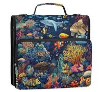 Ocean-Themed Fish Illustration 1.5 Inch 3 Anelli Raccoglitore con Cerniera con Tracolla Laege Capacità Forniture scolastiche Organizzatore per la scuola e l'ufficio Paquete de gestión de documentos