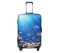 Ocean Tropical Fish Turtle Shark valigia valigia trolley Protector elastico lavabile antigraffio misura 45-81 cm, bianco, L