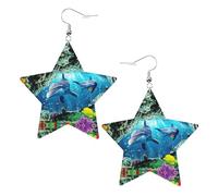 Ocean Underwater Dolphin Fish Orecchini da donna alla moda, orecchini pendenti celesti, gioielli a forma di stella per un versatile, One Size, Pelle