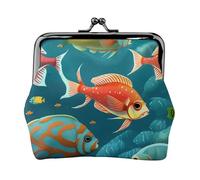 Ocean Underwater Fish Stampato Microfibra PU Leather Wallet Kiss Lock Mini Pouch per Rossetto Key Change Organizzazione