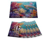 Ocean Underwater World, set di 6 tovagliette in vinile a forma di tartaruga, per tavoli da pranzo, resistenti al calore, lavabili, in PVC