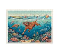 Ocean Vizsla - Puzzle per immersioni con cani per adulti, 500 pezzi, puzzle in legno con cuccioli estivi e costieri, decorazioni subacquee per l'intrattenimento domestico
