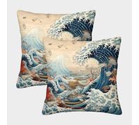 Ocean Wave Art-Japanese Ukiyo-e Style Federe Cuscini Per Divano Decorativa Available All Seasons Fodere Cuscino Set 2 Pezzi Moderni Per Divani Giardino 45x45cm