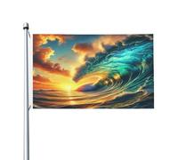Ocean Wave Falling Sunset Time Bandiera Con 2 Occhielli Flag Durevole Bandiere Per Decorazione Esterno Festival 90X150Cm
