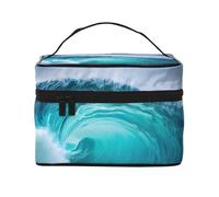 Ocean Wave Print Custodia per trucchi da viaggio portatile versatile cerniera per borsa per trucchi in poliestere di grande capacità, nero, taglia unica, Nero, One Size