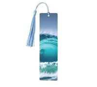 Ocean Wave, set di 5 segnalibri artistici da donna, con nappa, in legno, per studio