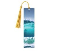 Ocean Wave, set di 5 segnalibri artistici da donna, con nappa, in legno, per studio