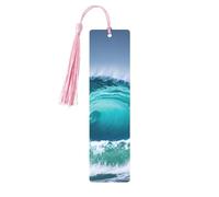 Ocean Wave, set di 5 segnalibri artistici da donna, con nappa, in legno, per studio