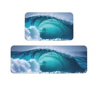 Ocean Wave - Tappetino da cucina in schiuma confortevole, 2 pezzi, per cucina, pavimento, casa, ufficio, antiscivolo