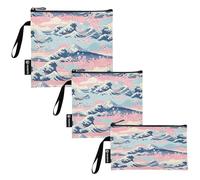 Ocean Waves - Borsa riutilizzabile per snack e sandwich, lavabile, con cerniera, per scuola, ufficio, viaggi, lavoro (confezione da 3: S/M/L)