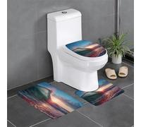 Ocean Waves Copriwater Set 3 Pezzi, Zerbino Resistente Tappeto Con Profilo A U Per Doccia La Casa
