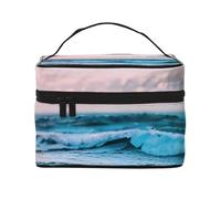 ocean waves - Custodia portatile da viaggio per trucchi, versatile, con cerniera, grande capacità, in poliestere, nero, taglia unica, Nero, One Size