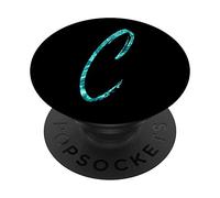 Ocean Waves Lettera C Mint Teal Navy Blue Iniziale Monogramma C PopSockets PopGrip Intercambiabile