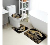 Ocean Waves - Set di 3 tappetini da bagno a forma di tartaruga dorata, design ad acqua assorbente, antiscivolo, a forma di U, lavabile, estivo, spiaggia, ad asciugatura rapida, in memory foam, set di