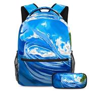 Ocean Waves si prepara al successo con il nostro set di 2 zaini per bambini, perfetto per ragazzi, ragazze, adolescenti, dotato di uno zaino di grande capacità e un astuccio, Multicolore#01,