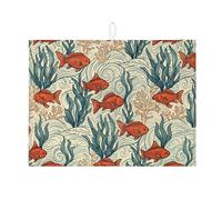 Ocean Waves - Tappetino scolapiatti per bancone della cucina, tappetino assorbente per scolapiatti a forma di pesce corallo, tappetino in microfibra nautico per protezione bancone della cucina, 45,7 x