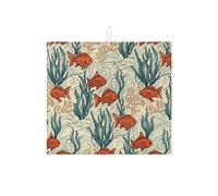 Ocean Waves - Tappetino scolapiatti per bancone della cucina, tappetino assorbente per scolapiatti a forma di pesce corallo, tappetino in microfibra nautico per protezione del bancone della cucina