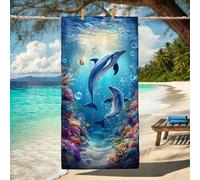 Ocean Waves - Telo mare con delfini, blu, tropicale, in microfibra, ad asciugatura rapida, assorbente, senza sabbia, leggero, per piscina, campeggio, viaggi, essenziali, 178 x 89 cm