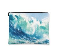 Ocean Waves - Trousse da viaggio artistica per cosmetici, da donna, in tela, con cerniera, organizer da spiaggia, Blu, 7x9 Inch