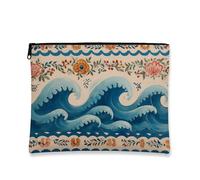 Ocean Waves - Trousse da viaggio artistica per cosmetici, da donna, piccola borsa portatile in tela con cerniera, accessorio da spiaggia, beauty case per la cura della pelle, regalo estivo, Blu, 7x9