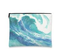 Ocean Waves - Trousse da viaggio per cosmetici, artistica, acquerello, per donne, piccola borsa portatile in tela con cerniera, borsa da toilette da spiaggia, Blu, 7x9 Inch, Borsa