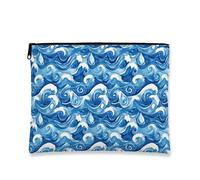 Ocean Waves - Trousse da viaggio per cosmetici, artistica, blu, da donna, organizer portatile in tela con cerniera, borsa da toeletta estiva per la cura della pelle, Blu, 7x9 Inch, Onde