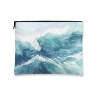 Ocean Waves - Trousse da viaggio per cosmetici, da donna, in tela, piccola, con cerniera, per articoli da toeletta da spiaggia, Blu, 7x9 Inch, Acquerello