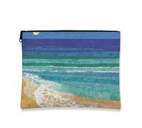 Ocean Waves - Trousse da viaggio per cosmetici, design artistico costiero, da donna, elegante custodia con cerniera, organizer per oggetti essenziali per vacanze al mare, Blu, 7x9 Inch, Onde
