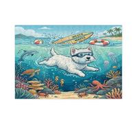 Ocean Westie - Puzzle da 300 pezzi per immersioni con cani, in legno, motivo: cuccioli estivi e costieri, decorazioni subacquee per l'intrattenimento domestico