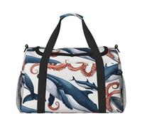 Ocean Whale Fish Octopus Print Ample Space Travel Duffle Bag Carry On Tote 50 x 33 x 25,9 cm elegante tote per palestra