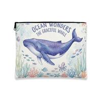 Ocean Wonders - Trousse da viaggio per cosmetici, con balena, acquerello, da donna, organizer portatile in tela con cerniera, borsa da toilette per la cura della pelle estiva e spiaggia, Blu, 7x9 Inch