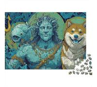 Oceanic Deity with Trident And Shiba Inu Puzzle Impossible 1000 Pezzi Decorazione Per La Casa. Rilassamento E Intelligence Per Adulti E Bambini Da 12 Anni 70x50cm/1000pcs