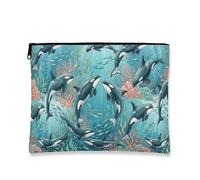 Oceanic Orca - Trousse da viaggio artistica con balena, da donna, piccola borsa portatile in tela con cerniera, borsa da toilette estiva per la cura della pelle, Blu, 7x9 Inch, Orca