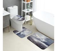 Oceanic - Set di 3 tappetini da bagno con motivo astratto con nuvole grigie, assorbenti, antiscivolo, lavabili, a forma di U, in memory foam, ad asciugatura rapida