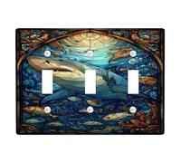 Oceanic Shark luce interruttore piastra di copertura/coperture, Deep Blue Marine Life accenti da parete, piastre da parete in termoplastica, dimensioni standard tripla levetta