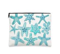 Oceanic - Trousse da viaggio artistica da donna, con stella marina blu, piccola borsa portatile in tela con cerniera, idea regalo per la spiaggia, organizer per articoli da toeletta, Blu, 7x9 Inch