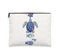 Oceanic - Trousse da viaggio artistica da donna, con tartaruga blu e pesce, piccola borsa portatile in tela con cerniera, regalo da spiaggia per la cura della pelle, Blu, 7x9 Inch, Tartaruga