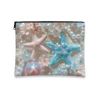 Oceanic - Trousse da viaggio con motivo floreale, stella marina e perla, da donna, piccola borsa portatile in tela con cerniera, idea regalo per la spiaggia, Blu, 7x9 Inch, Stella marina