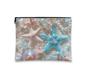 Oceanic - Trousse da viaggio con motivo floreale, stella marina e perla, da donna, piccola borsa portatile in tela con cerniera, idea regalo per la spiaggia, Blu, 7x9 Inch, Stella marina
