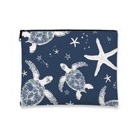 Oceanic - Trousse da viaggio per cosmetici, con tartaruga e stella marina, da donna, in tela, piccola e portatile, con cerniera, idea regalo per la spiaggia, Navy, 7x9 Inch, Tartaruga