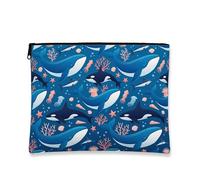Oceanic Whale - Trousse da viaggio per cosmetici, da donna, portatile, piccola in tela, con cerniera, per la cura della pelle estiva, Blu, 7x9 Inch, Balena