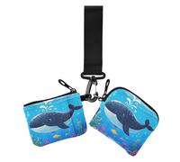 Oceano Animale Balena Blu Colorato Portamonete da Donna Custodie per Carte Piccolo Staccabile Donne Porta Carte di Credito Portamonete con Portachiavi per Signore 2 Confezioni para meter tarjetas de