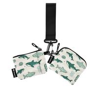 Oceano Animale Pesce Squalo Verde Beige Doppio Portamonete Porta Carte di Credito Portafoglio Mini Fashion Card Organizer Borsa con Portachiavi per Uso Quotidiano 2 Pz Mujer para