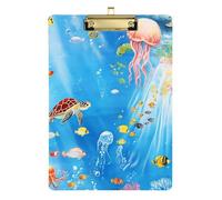 Oceano Animale Tartaruga Pesce Cartella Appunti Acrilico Carino per Legale Donne Allenatori di Basket Dimensione 9 x 12.5 Tablas para escribir