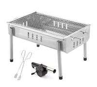 Oceano Barbecue a carbone in acciaio inox bracere richiudibile in metallo portatile bbq da esterno griglia per giardino pic-nic campeggio escursione gita (28,5x55x42.5cm + soffiatore + utensili)