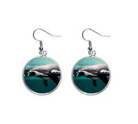 oceano blu profondo pinguino foto orecchino d'argento., Ceramica