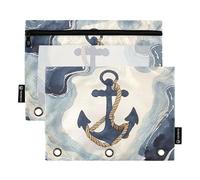 Oceano con corda su liquido blu navy 3 anelli raccoglitore matita sacchetto con cerniera 2 pack trasparente borsa cosmetica casa viaggio carte di stoccaggio contenitore